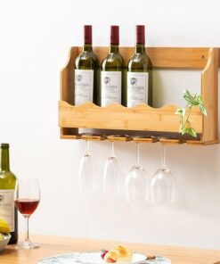 Étagère à vin Murale Rustique en Bois pour Bouteilles, étagères flottantes en Verre, Cintre pour Verres à Pied, présentoir à vin Moderne pour Cuisine, Salle à Manger, Bar