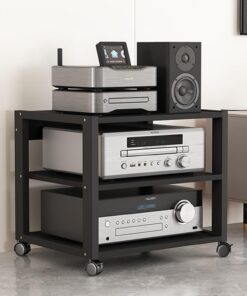 Meuble Hi FI, Meuble Audio Vidéo à étagère réglable, avec Roues rotatives à 360 °, Meuble Rack Audio Ouverte Multifonction, Adapté Studio d'enregistrement(19.6x19/50x48.5cm)