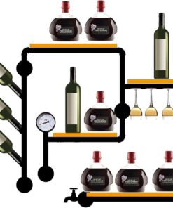Porte Range Bouteille Mural Etagere Murale Cuisine Casier à Bouteilles Rangement Bouteille Meuble Bar Salon avec Porte Verres Suspendu pour Comptoir de Bar Salon Cuisine Salle à Manger