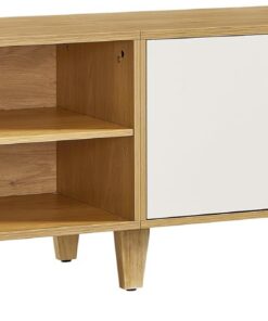 VASAGLE Meuble TV 2 Portes, Support Télé avec Étagères Réglables, Longueur 140 cm, pour Télévisions 60 Pouces, Salon, Salle à Manger, Chambre, Chêne Naturel et Blanc Crème LTV027N01