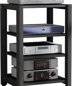 Générique Meuble multimédia AV en Bois à 4 Niveaux - Support stéréo pour Xbox, projecteur, TV et Accessoires Audio/vidéo - Étagère de Rangement DVD Hi-FI et Support pour Tourne-Disque