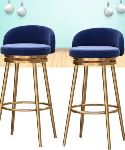 Chaises de Bar en Métal, Pivotant Tabouret de Bar avec Dossier pour la Maison et la Cuisine, Moderne Piètement Métal Doré Chaise de Comptoir, Ensemble de 2