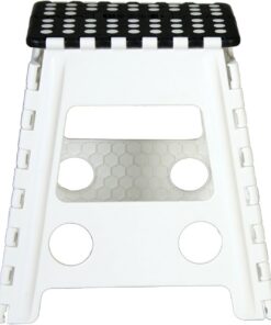 DRW Grand Tabouret Pliable Blanc et Noir 39 x 32 x 40 cm, Assise : 29 x 22 cm