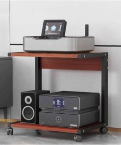 Meuble multimédia AV à 2 Niveaux, Meuble HiFi, Meuble stéréo, Tour Audio en Bois avec roulettes, étagère Audio-vidéo Moderne, Console de Jeux, étagère de Divertissement(Rot,50x40x55cm)