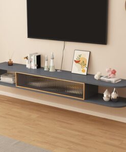 Meuble de télévision mural Meuble tv suspendu support de télévision flottant moderne console multimédia meuble de télévision mural avec porte basculante armoire de rangement pour le petit salon.(Gray,