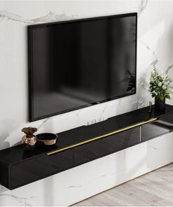 Console multimédia murale moderne avec 3 tiroirs et porte - Meuble TV flottant pour salon - Grand organisateur de rangement
