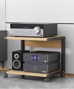 Meuble multimédia AV à 2 Niveaux, Meuble HiFi, Meuble stéréo, Tour Audio en Bois avec roulettes, étagère Audio-vidéo Moderne, Console de Jeux, étagère de Divertissement(Natural,50x40x45cm)