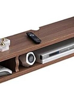 Meuble TV flottant – Console multimédia en bois avec étagère à 2 couches et trou pour fil – Design peu encombrant pour la maison, le bureau, les restaurants et les hôtels