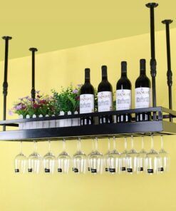 Casier à vin Industriel en métal avec Support pour Verres – Étagère Murale pour Boissons alcoolisées, pour Bar ou Restaurant – Meuble de Rangement Flottant pour Salon – Étagère à Bouteilles