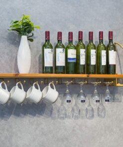 MiroDo Étagère À Vin Fixée Au Mur,Porte-Verres À Vin En Bois Avec Support À Verres À Vin,Étagères Flottantes Pour Bars De Restaurants De Salon/Or/100X22X33Cm