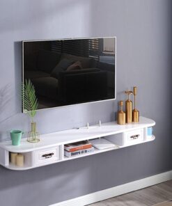 Meuble TV Meuble TV Mural Meuble TV Flottant, 120/150Cm Étagère TV Murale Étagère Multimédia Flottante Unité de Console TV Meuble TV Mural Étagères de Rangement avec 2 Portes pour Salon Cham