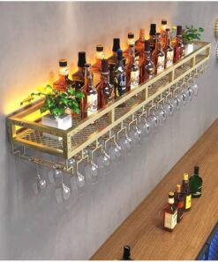 Étagères flottantes à lumière LED pour Bar avec casiers à vin muraux - Porte-Bouteilles en Fer et Porte-gobelets pour décoration de Bar à Domicile