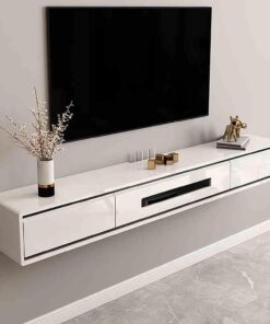 Étagère TV Murale avec Tiroirs Meuble de Rangement sous TV Support de Télévision Flottant Fixé au Mur Centre de Console Meuble TV Flottant pour Salon et Chambre à Coucher.