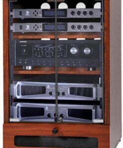 Meuble HiFi, Meuble stéréo avec tiroir, Meuble Rack Audio, Conception de Trou Respirant, Meuble Audio Vidéo avec Porte en Verre trempé Transparent(Reddish Brown)