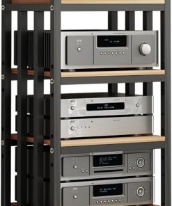 Support stéréo moderne à 3/4 niveaux, armoire de rangement pour disques avec étagère réglable en bois, rangement pour composant stéréo de divertissement/amplificateur/support multimédia/CD (