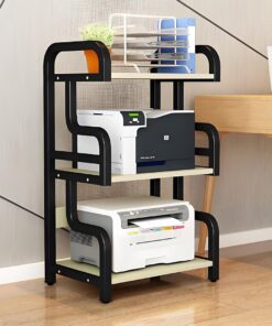 Support Audio de Bureau ou sur Pied, Meuble HiFi, Meuble stéréo de Divertissement, Meuble Rack Audio for Bureau à Domicile, étagère de Rangement Ouverte(Black+White Maple)