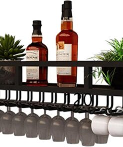 Casier à vin Mural avec Supports à Verres et Bande Lumineuse LED sous étagère étagères de Bar pour Bouteilles de vin et Verres Rangement à vin Suspendu pour la Cuisine à Domicile