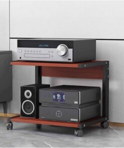 Meuble multimédia AV à 2 Niveaux, Meuble HiFi, Meuble stéréo, Tour Audio en Bois avec roulettes, étagère Audio-vidéo Moderne, Console de Jeux, étagère de Divertissement(Rot,50x40x45cm)