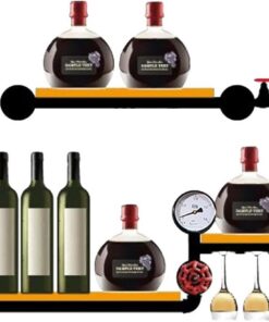 Porte Bouteille Mural Range Bouteille avec Porte Verres Suspendu Etagere Murale Cuisine Casier à Bouteilles Rangement Bouteille Casiers et Supports de Cuisine Meuble Bar pour Comptoir de Bar
