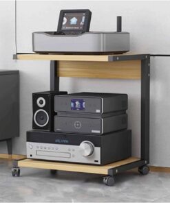 Meuble multimédia AV à 2 Niveaux, Meuble HiFi, Meuble stéréo, Tour Audio en Bois avec roulettes, étagère Audio-vidéo Moderne, Console de Jeux, étagère de Divertissement(Natural,50x40x65cm)