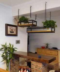 Casier à vin Suspendu, Support de Rangement Suspendu, Support pour Plantes à Fleurs, Support de Rangement Mural pour comptoir de Bar, Restaurant, étagère décorative Flottante (60 x 25 x 15 c