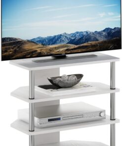 Furinno Econ Petit Meuble TV à 4 Niveaux, Montage Facile, Chêne Blanc/Acier Inoxydable