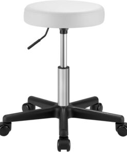 SONGMICS Tabouret de Bar à roulettes, Chaise Réglable en Hauteur, Siège Pivotant, Surface en PU, Tabouret de Travail, Salon d’Esthétique, Salon de Coiffure, Bureau, Cabinet, Blanc Nuage LJB061W01
