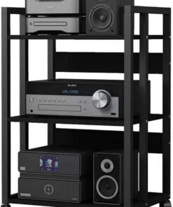 Meuble Hi FI, Meuble Audio Vidéo avec déflecteur Anti-Chute, Roues Mobiles rotatives à 360 °, Grande Meuble stéréo, Meuble Rack Audio multimédia Noire,(19.6x31.1/50x79cm)