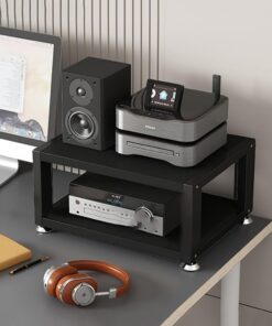 Meuble Haut-Parleur AV de Bureau à 2/3/4 Niveaux, Petit Meuble Haut-Parleur, Meuble Haut-Parleur Haute-fidélité, amplificateur de Casque, Meuble Haut-Parleur pour Lecteur CD (Noir, 2 Niveaux