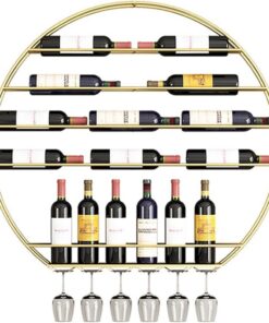 Casier à vin Industriel Mural Rond - Porte-Bouteilles de vin Flottant Moderne pour Bar de Salle à Manger - Support de Rangement pour Affichage de Photos