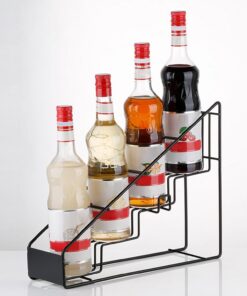 Présentoir à sirop de café pour Accessoires de Bar à café, présentoir à 3 Compartiments pour Bouteilles de vin, présentoir à Bouteilles Autonome pour café, étagère en Fil métallique Noir, su