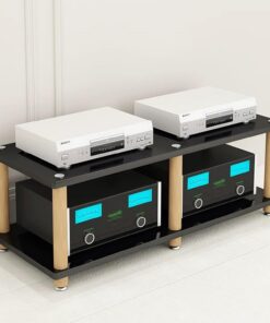 Meuble Hi FI, Meuble Audio Vidéo en Bois Massif, avec Pieds antidérapants, Meuble stéréo à Double Position, Meuble Rack Audio for Lecteur CD et composant stéréo(Nero,47.2x18.1)
