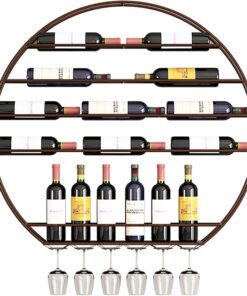 Porte-Bouteilles de vin Mural, Porte-Bouteilles Ronds, étagères flottantes en métal Porte-Verres à Pied Bouteilles de vin suspendues et Porte-Verres, pour Bars, Restaurants, cuisin