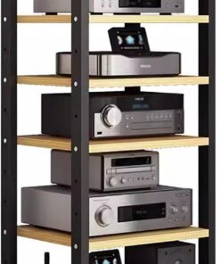 Support stéréo à 6 niveaux pour audio et vidéo, centre de divertissement d'angle beige pour la maison, le bureau, le salon, accessoires TV, récepteur de jeu, étagère de rangement multimédia AV, unité