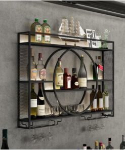Casier à vin Industriel Mural, présentoir à vin Moderne en métal, Porte-Bouteilles et Porte-Verres Suspendus pour la décoration intérieure, étagères flottantes pour Bar