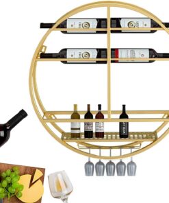 Étagère à Bouteilles en métal, étagère de Bar, étagère Murale pour Bouteilles d'alcool avec Support pour Verres à vin, Mini-Bar, Armoire à Alcool Ronde pour Cuisine, Salle à Manger