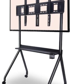 Meuble TV au sol avec roulettes verrouillables, capacité de 180 kg, rotation à 360 degrés, hauteur réglable, pour bureau et salle de classe
