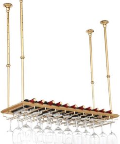 Casier à vin Industriel à Suspendre au Plafond, Support pour Verres à vin, gobelets, Verres à Pied, décoration, étagère, Organisateur pour Bars, Salons, cuisines/doré/100 x 35 cm