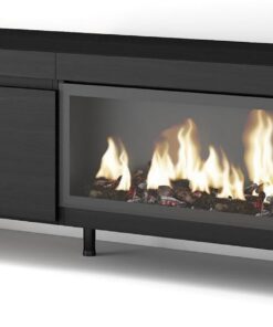 Skraut Home | Meuble TV | Banc Télé | Grand Espace de Rangement | 210 | pour Les TV jusqu'à 80" | Cheminée électrique XXL | Design Industriel | Style Moderne | Noir