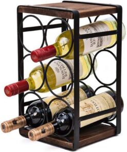 Casier à vin pour 6 Bouteilles Casier à Bouteilles Casier à Bouteilles de vin Bois et Fer Armoire à vin Porte-Bouteilles Support de Stockage de vin pour Cuisine, Placard, Bar, Cave