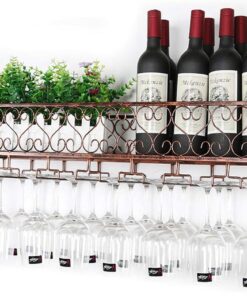 Casier à vin à Suspendre pour Verres à vin | Étagère à vin Murale | Étagère décorative réglable en métal | Organisateur d'armoire à vin | pour Bars, industriels, Cuisines, Bronze, 50 x 25 cm