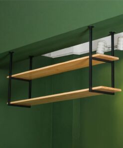 Étagère à vin Suspendue en métal pour Verres à vin, étagère de Rangement Murale à 2 Couches pour casseroles et poêles, étagères flottantes pour Bar, café, Cuisine (120 x 30 x 80 cm