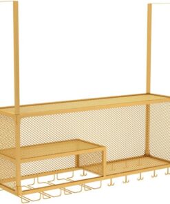 Casiers à vin Support de Verre à vin/étagère Murale en Verre pour Bouteille avec Cadre en métal, Support de Verre à vin, Meuble de Bar pour Armoire à vin, décoration d'affichage de Stockage