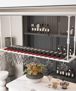 Casier à vin de Plafond, Porte-Verres à vin Suspendu, Porte-Bouteilles de vin Mural en Fer, Porte-gobelets à vin à l'envers, étagère de Rangement décorative pour Bars, Restaurants,