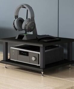 Meuble Hi Fi Ouvert, Meuble Rack Audio avec Clous Amortisseurs, Meuble Stéréo avec Cadre en Acier, Meuble de Rangement Vidéo, pour Composants Stéréo de Divertissement(Nero,2 tier 40x35x22CM