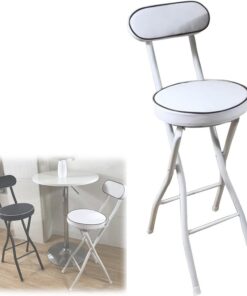 Tabouret de bar pliable avec dossier Noir/blanc 55,9 cm/61 cm/66 cm Chaise de comptoir rembourrée avec pieds en métal Blanc Hauteur assise