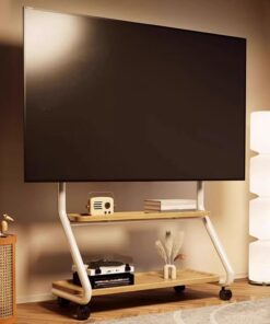 Support TV sur Pied, Support TV roulettes, Chariot TV Mobile Réglable en Hauteur, Meuble TV pour Chambre À Coucher et Salon avec Étagère AV, Jusqu'à 50 Kg(Wit,32-75'')
