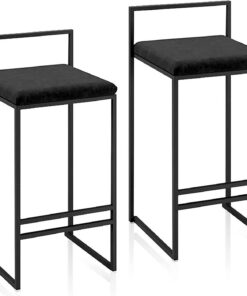 DASHADAO Lot de 2 tabourets de Bar pour Petit-déjeuner de Cuisine - Chaises de comptoir en Velours avec Pieds et Dossier en métal - Tabouret Haut Noir de 65 cm pour Salon de café