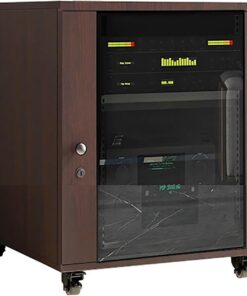 Support Multimédia AV Mobile, Meuble de Rangement Multimédia, Meuble Stéréo avec Étagères Réglables, Meuble Rack Audio avec Porte Vitrée(Brown,56x57x63CM)