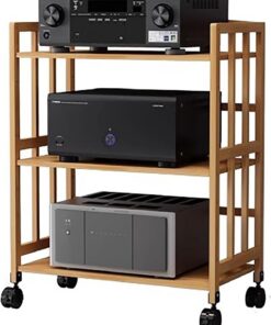 Étagère multimédia réglable en hauteur pour téléviseur/lecteur DVD/boîtes de câbles, armoire stéréo à 5 niveaux avec rangement de disques et support de composants audio (80 x 38 x 88 cm)